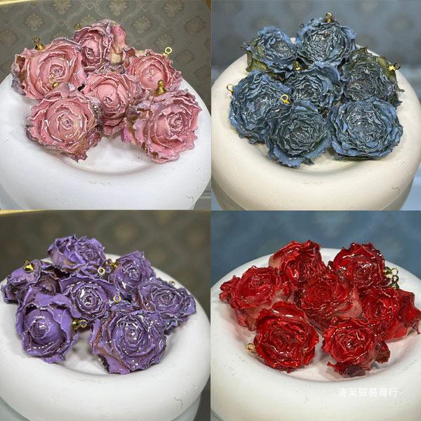 Rose-Dyed Epoxy Resin Flower Heads for DIY Earrings & Bracelets, Real Dried Semi-Finished Ornaments
