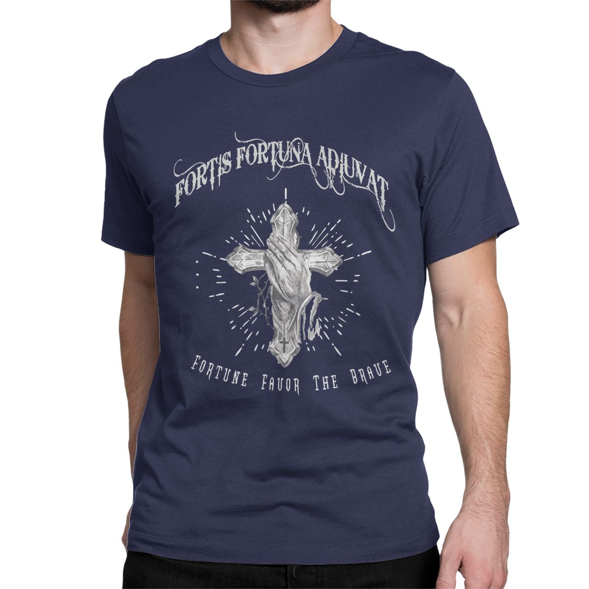

John Wick Fortis Fortuna Adiuvat Cross And Hand Tattoo T-Shirt Men Women Cotton Tees Short Sleeve T Shirt Plus Size Clothes M