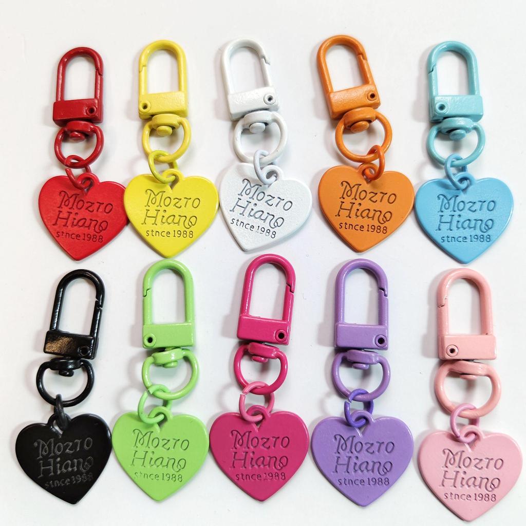 Colorful Metal Love Heart Pendant Keychain - Candy Color Heart-Shaped DIY Piece & Door Buckle Accessory