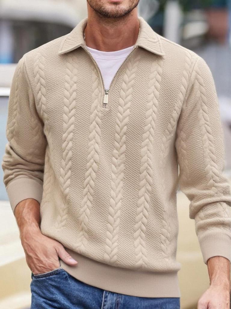 Half-Zip Stand Collar Cable Knit Men's Pullover Hoodie