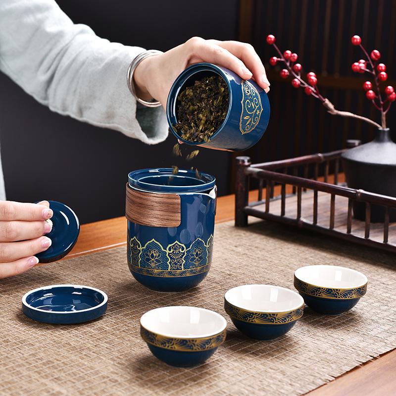 Ceramic Kuaike Cup Simple Set One Pot Three Cups Travel Tea Set with Tea Can Practical Business Gifts
