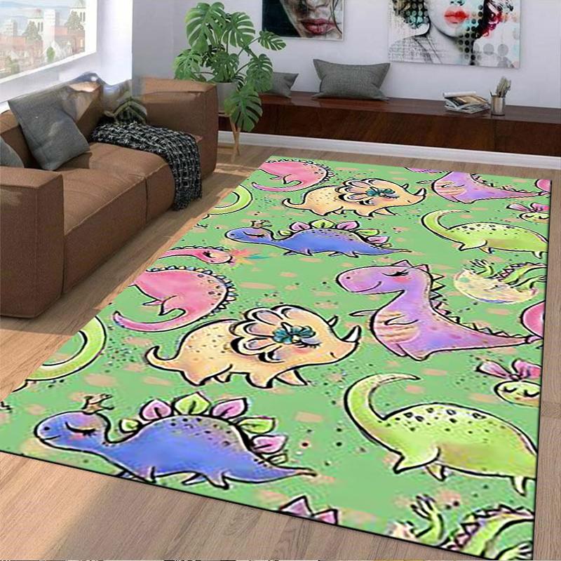 Colorful Dinosaur Pattern Carpet for Kids Room, Pink Green Design. Suitable for Use As an Anti-slip for Living Room Bedroom Sofas