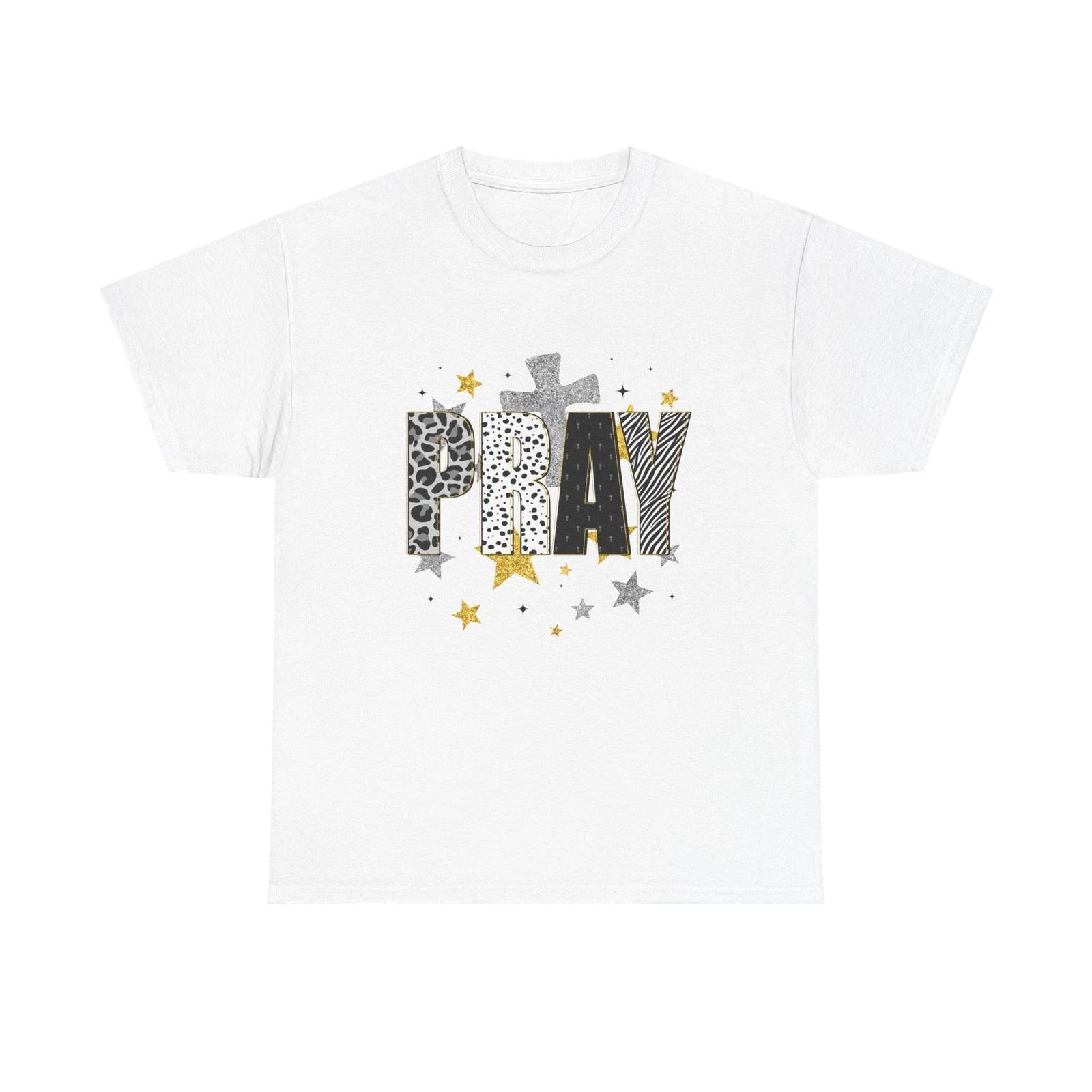 Pray Graphic Tee | Leopard Cross Stars Religious Shirt M