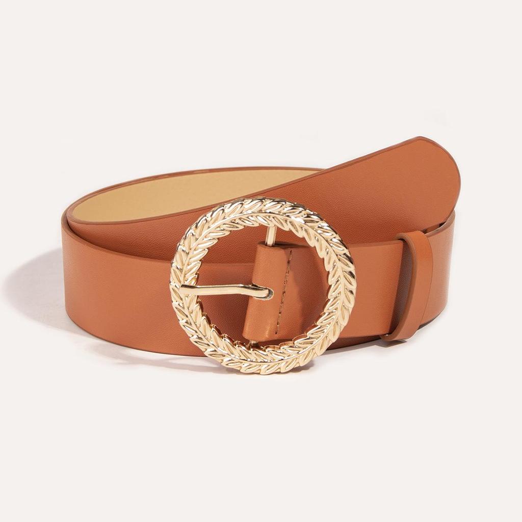 Versatile Women's Cross-Border Waist Belt with Leaf and Oval Pin Buckle Design