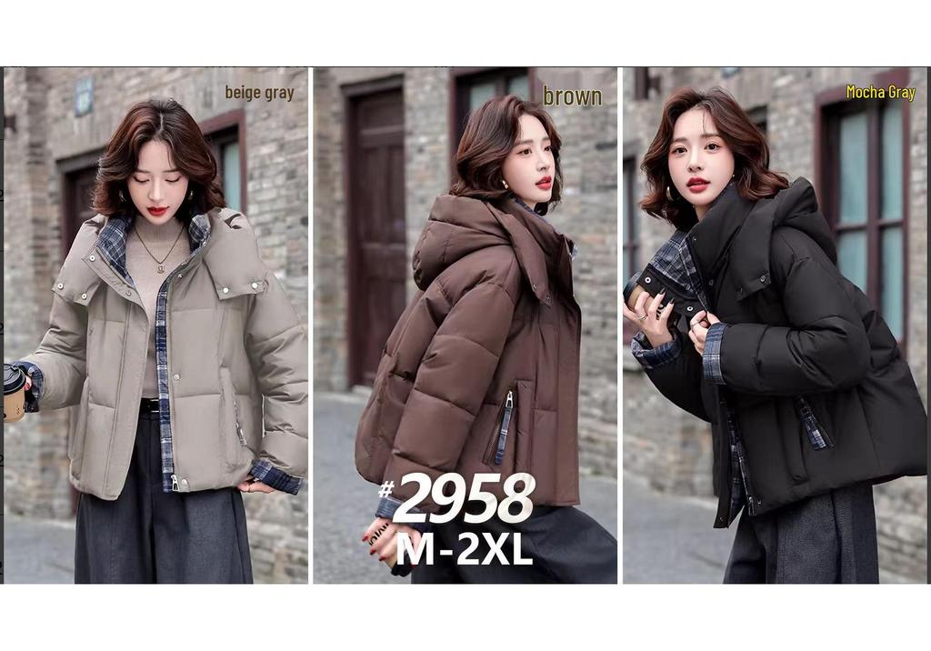 Korean Style Women's Plaid Patchwork Down Cotton Jacket - Warm, Thick, Versatile Winter Coat with Hood