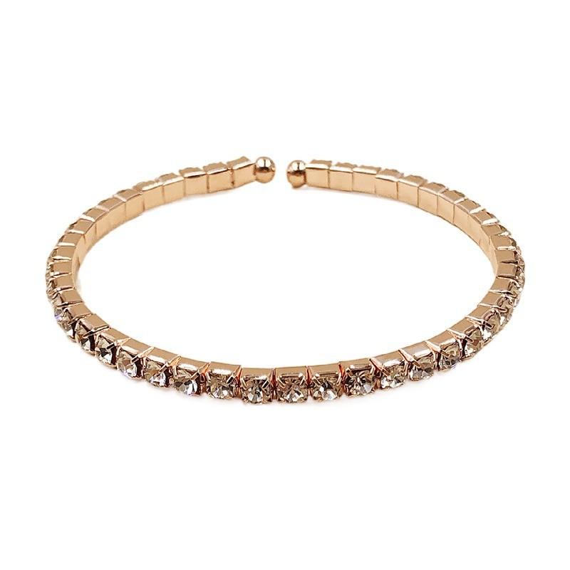 

Bridal Accessories Full Diamond Open Elastic Bracelet, Claw Chain Diamond Bracelet, Wedding Accessories рожевий колір золота