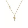 Full Diamond Rotatable Crown Cross with 26 Letter Copper Gold Plated Jewelry Accessory Necklace