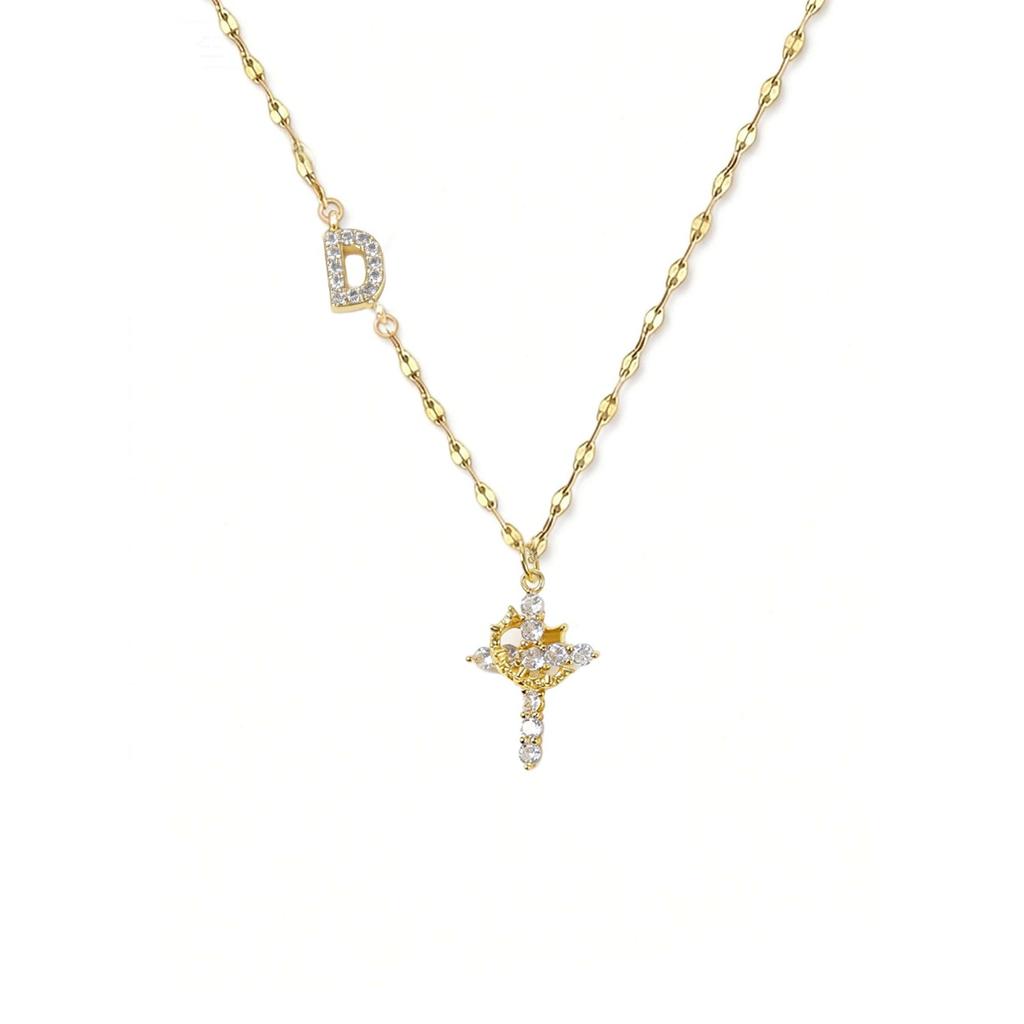 Full Diamond Rotatable Crown Cross with 26 Letter Copper Gold Plated Jewelry Accessory Necklace