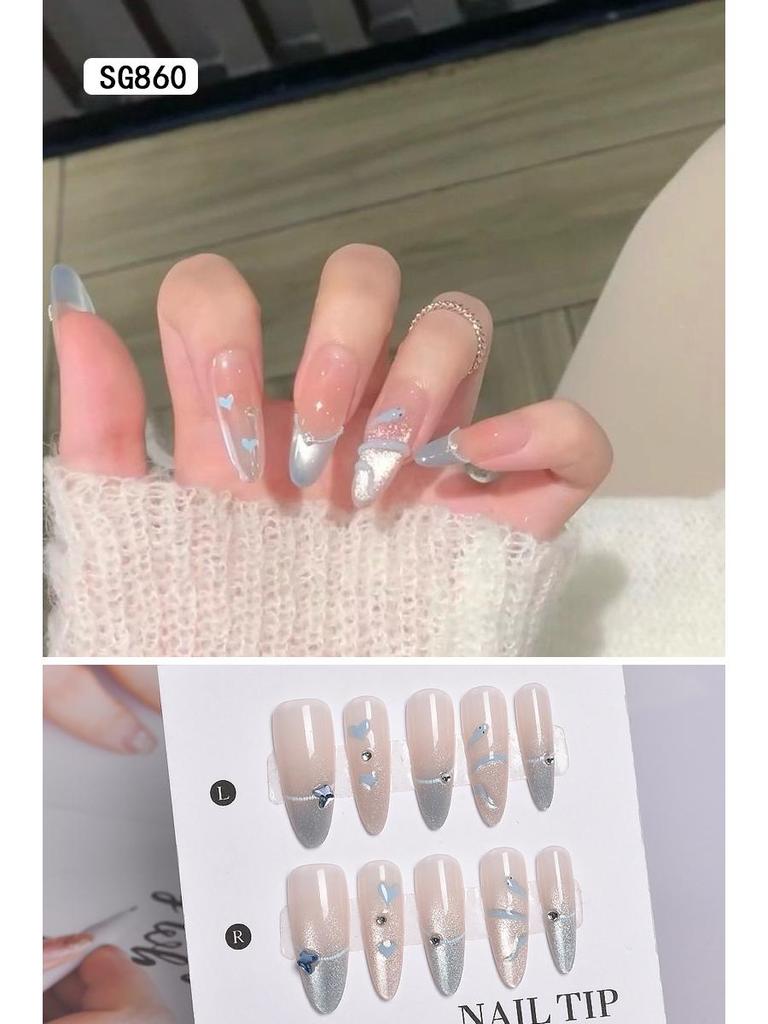 2025 New Style Rich Girl Medium-Length High-End Wearable Nail Stickers & Tips for Brides