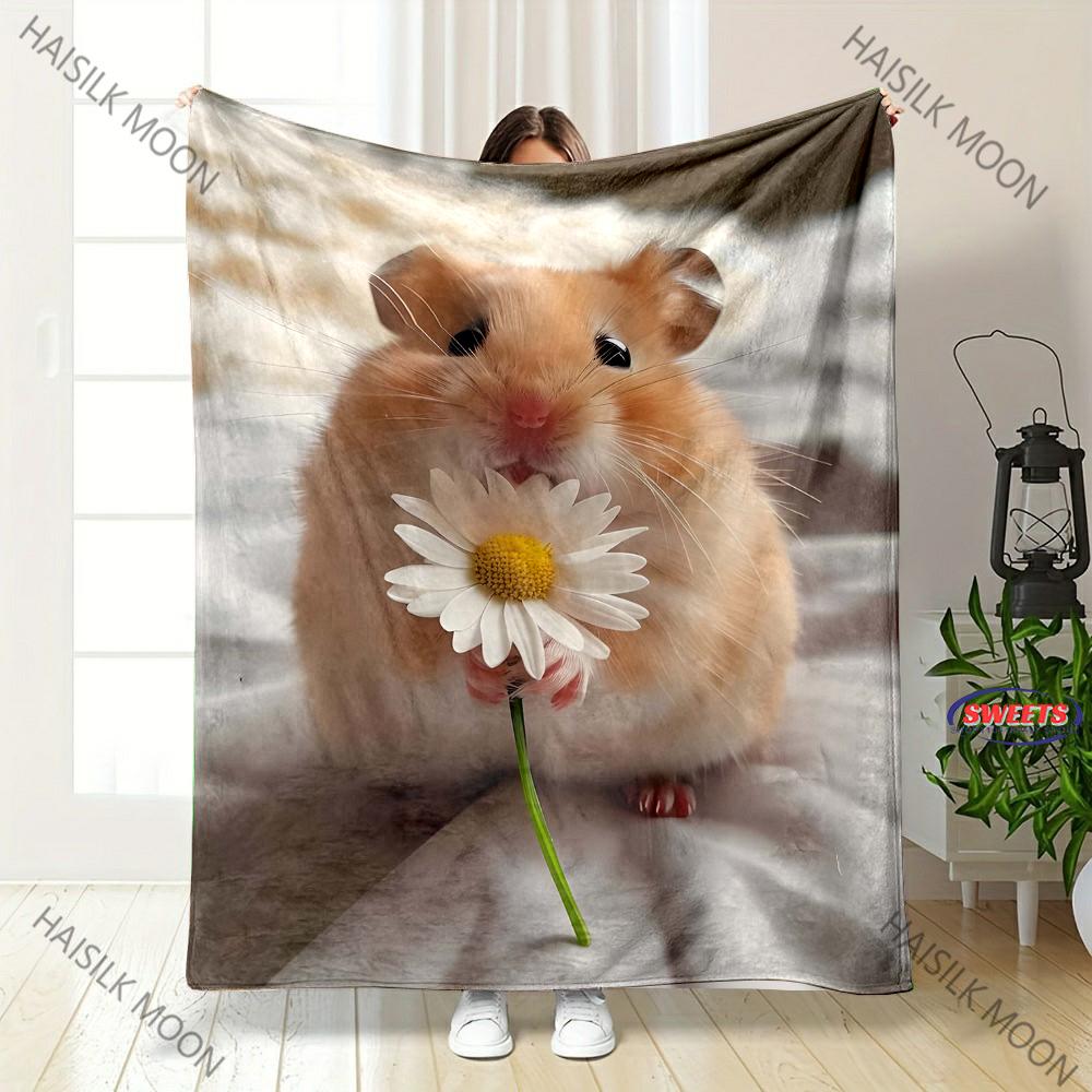 

Cute Hamster Printed Blanket Boy Girl Gift Blanket Bedroom Sofa Travel Camping Shawl Blanket Multi-size Birthday Christmas Gift 75x90cm