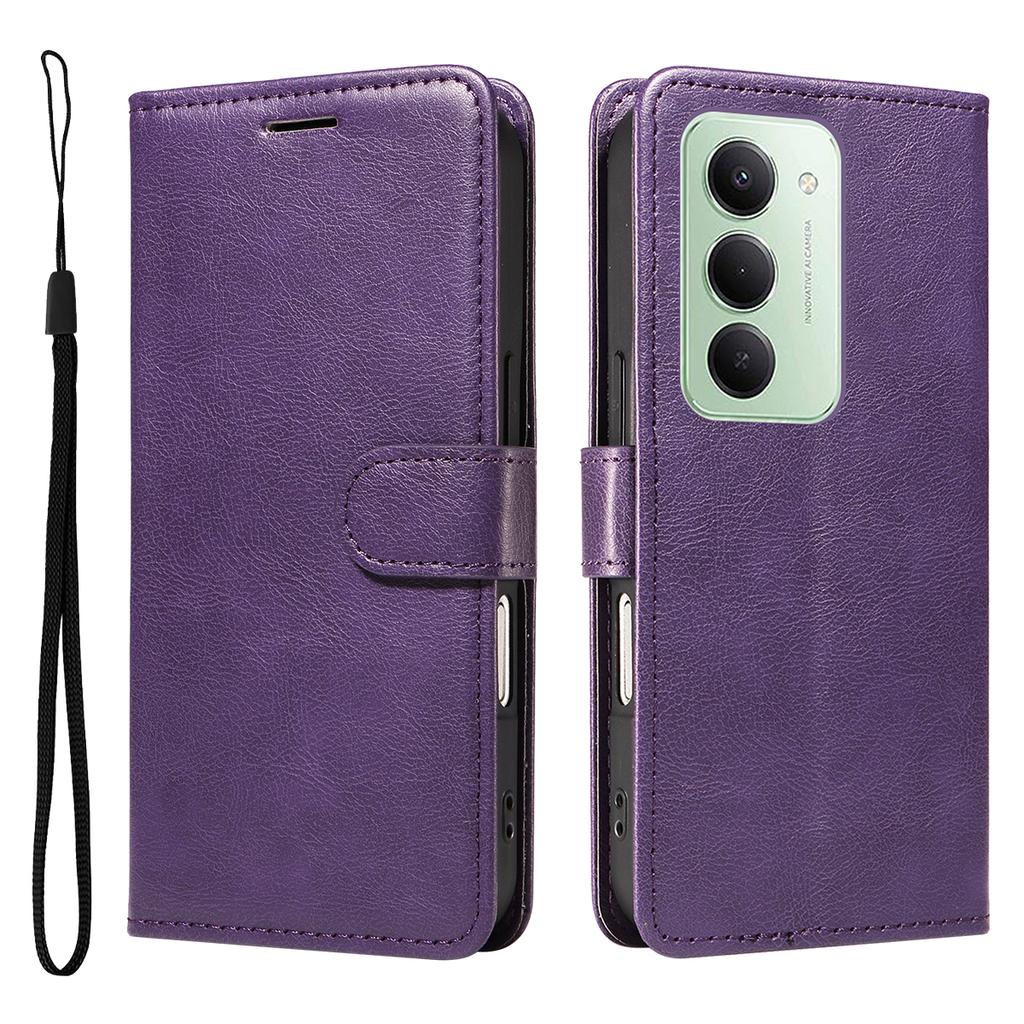 For Xiaomi Redmi 15 4G (EU) (171mm) Leather Wallet Case with Strap Solid Color Phone Stand Cover