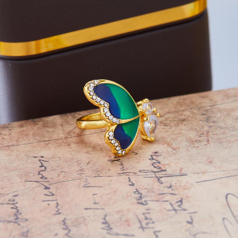 Women's Ring Adjustble With Blue Butterfly  Rings Female Romantic Birthday Elegent Gift Simple Gilr Jewelry Fashion A3M465