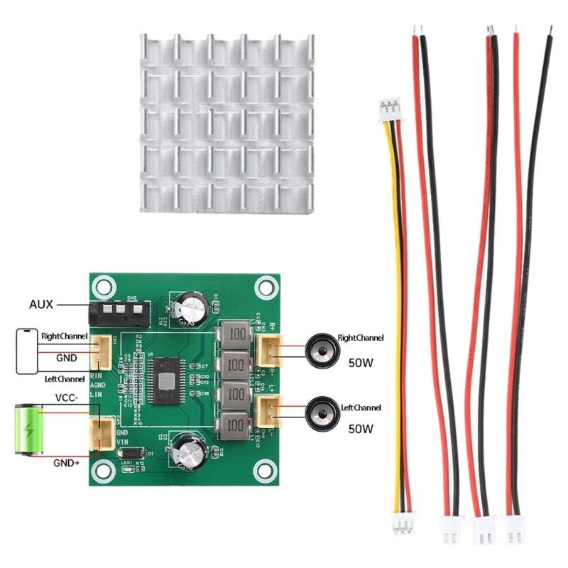 50W+50W Two Channel Class D Amplifiers Board DC5V-26V Input for Stereo Speakers High Efficiency