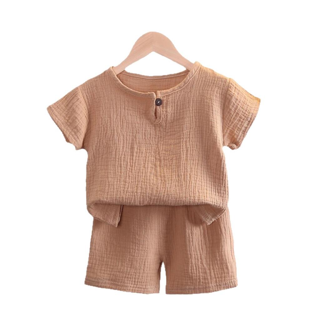 Boys' Cotton Linen Short Sleeve Set, Ages 0-5 - Summer Korean Style Casual Wear, Breathable for Southeast Asia