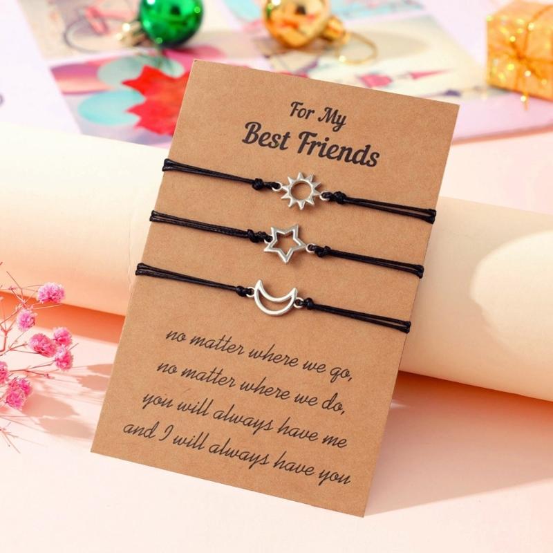 3pcs Star Moon Sun Friendship Bracelets Fashion Matching Bracelets Woven Rope Sister Bracelets for Women Teen Girls