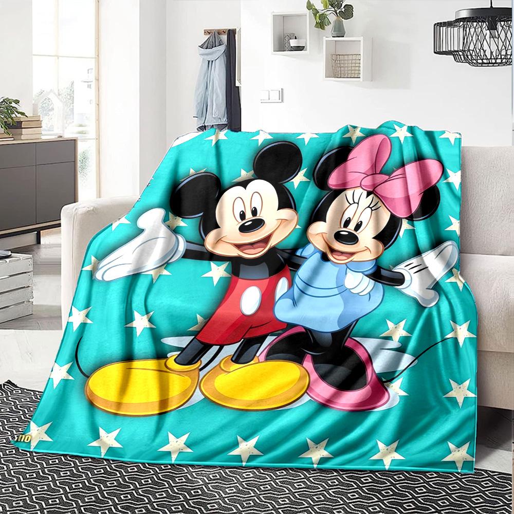 Mickey Minnie Stars Flannel Blanket Super Soft Warm Cozy Blanket For Sofa Bed Office Travel Allseason Home Decor Gift