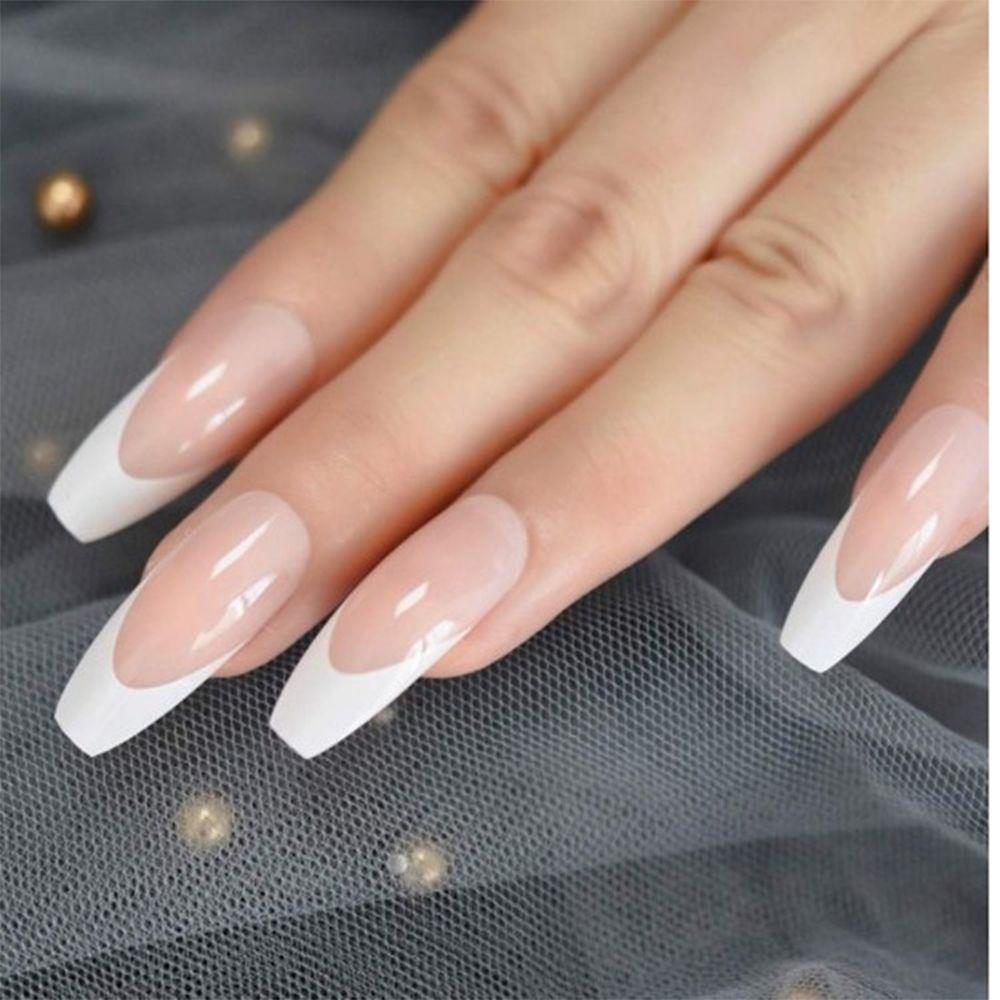 

24pcs/Box French Full Cover Manicure Tool Fake Nails Wearable Ballerina False Nails Nail Tips