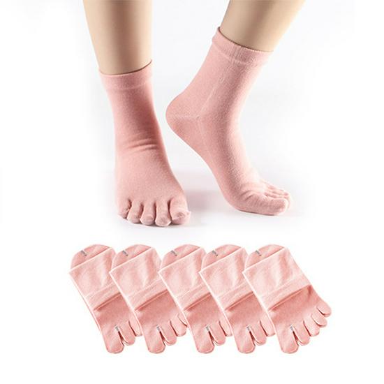 Women's Solid Color Five-Toe Mid-Calf Cotton Socks: Sweat-Absorbent, Breathable, Versatile for Business, Autumn/Winter, Japanese Style