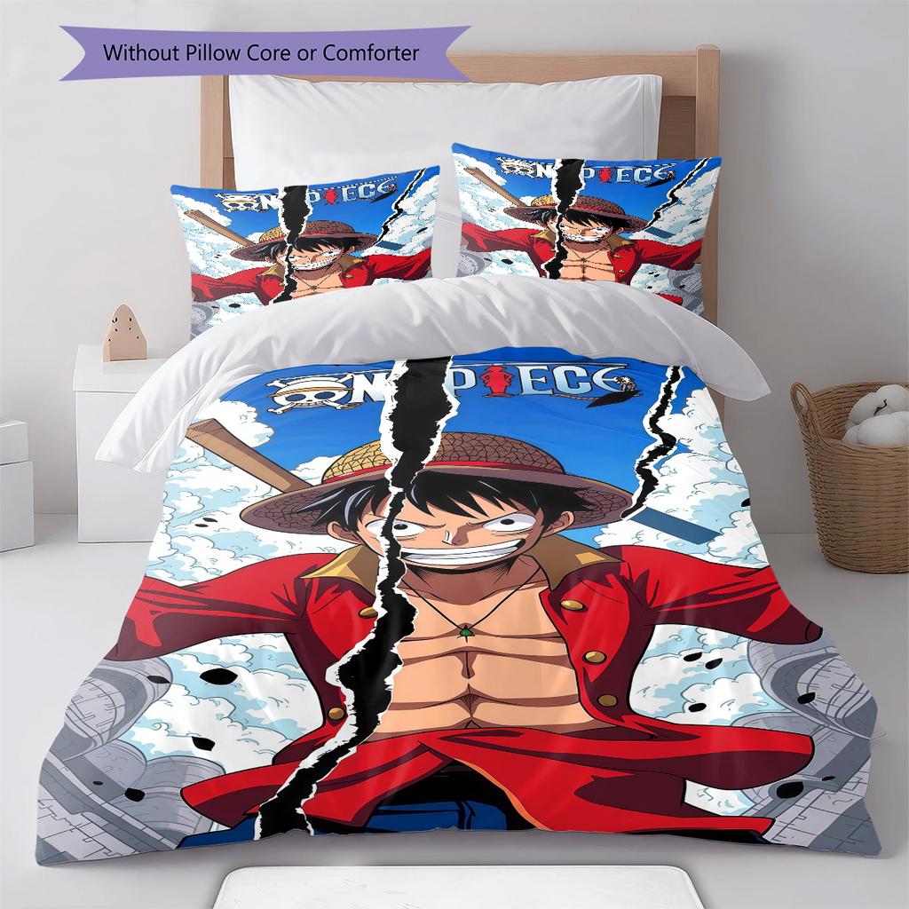 Set Piumone Copripiumone Federe Letto con Fantasia di Monkey D. Luffy One Piece Regalo di Compleanno per la Casa(1 * copripiumino + 2 * federa, senza nucleo)