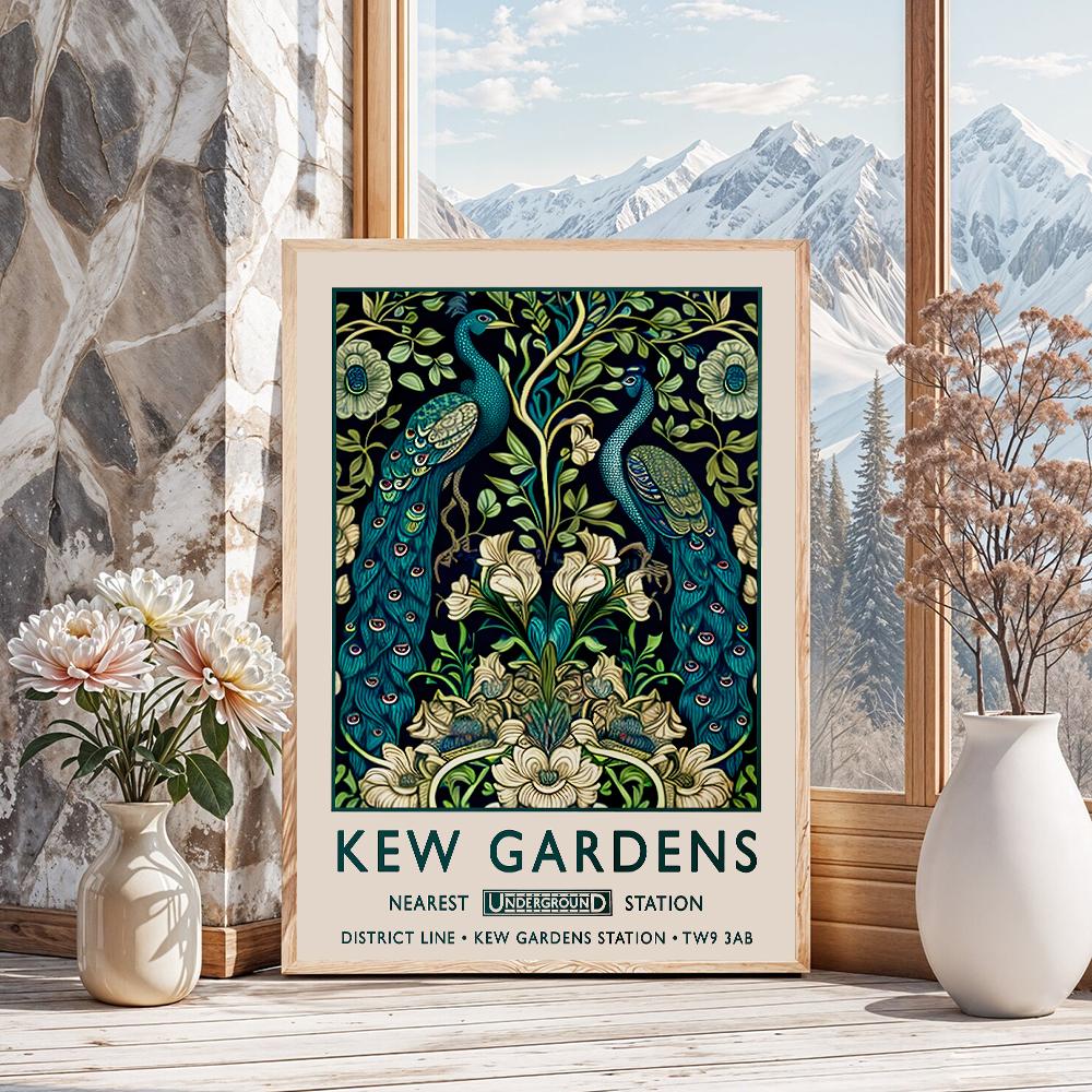 William Morris Pfauendrucke Poster Kew Gardens Botanisch Floral Vintage Tier Leinwandgemälde Heimdekor Kunstposter-ungerahmt