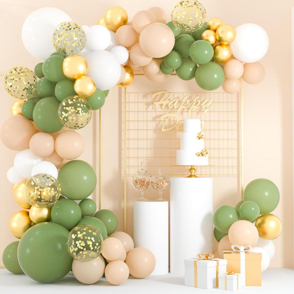 Avocado Green Theme Balloons Garland Green Skin White Gold Confetti Ballon Arch Kit Baby Shower Birthday Party Decoration Globos