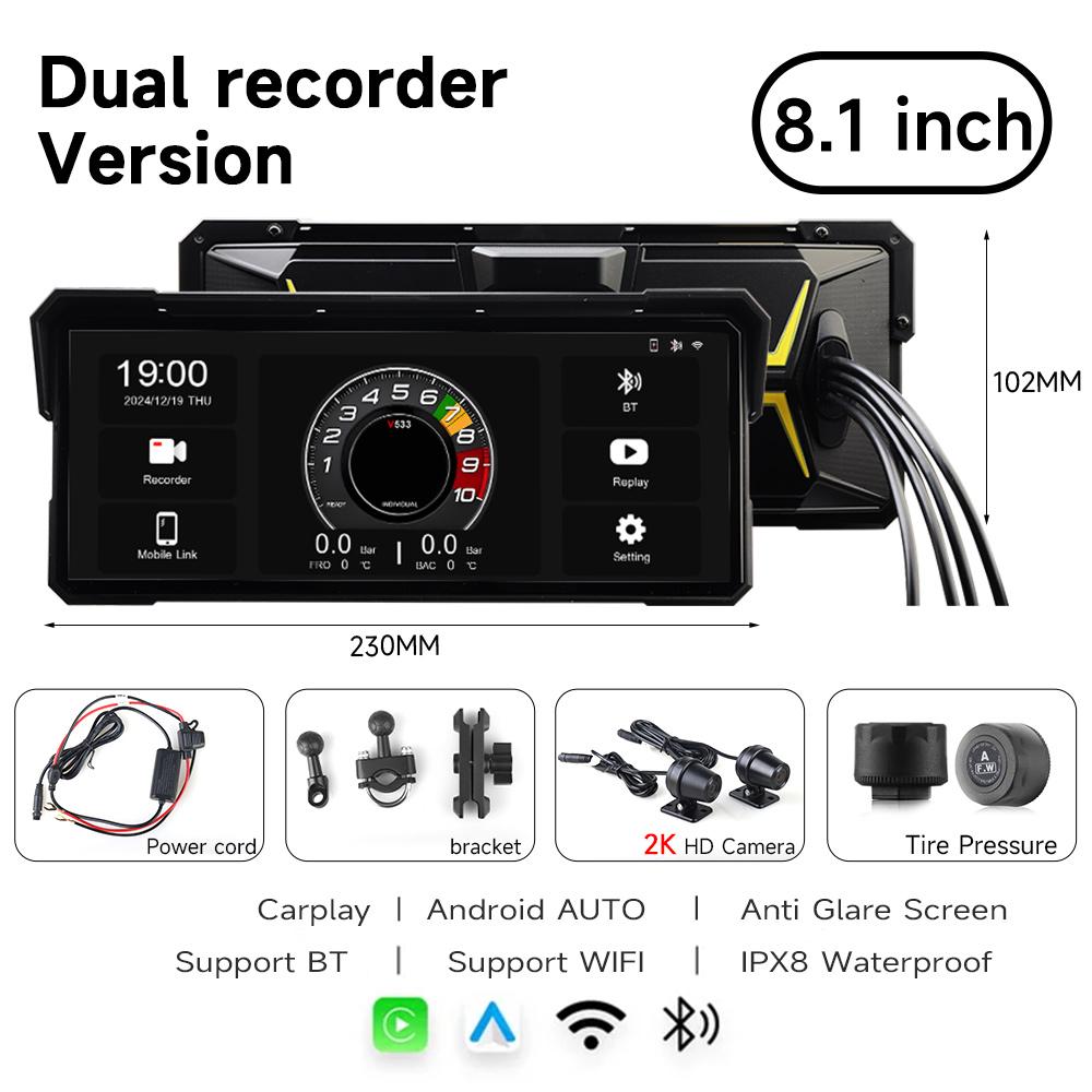 5/8.1 inch IPX8 Waterproof Motorcycle GPS Navigation Wireless Carplay Android Auto DVR Drive Recorder Moto Monitor WIFI