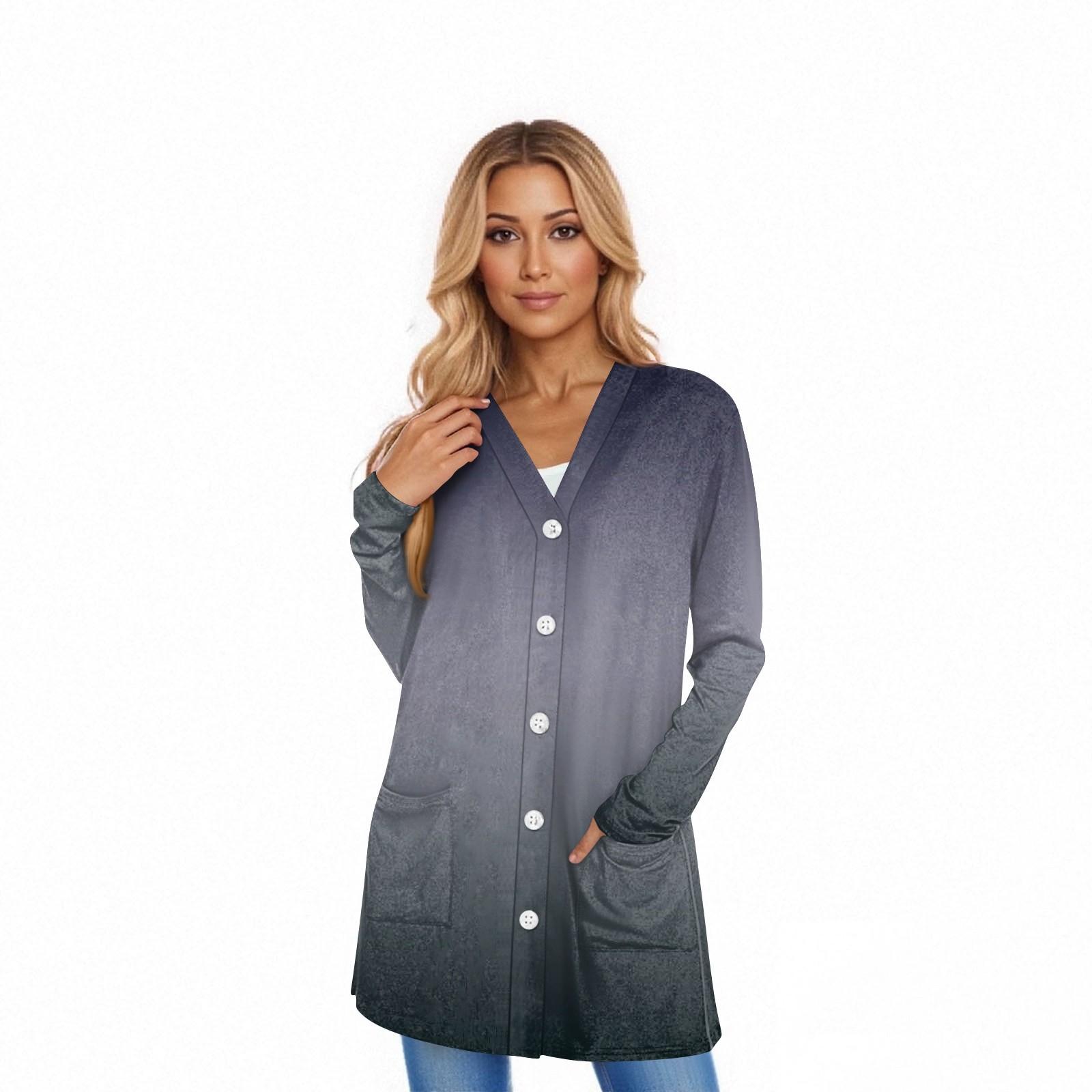 

Women s Long Sleeve Cardigan Casual Jacket With Pockets Top L чорний