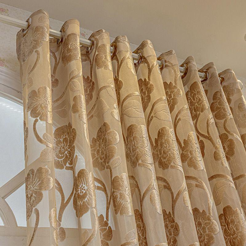 1pc Luxurious Golden Jacquard Window Sheer Curtain for Living Room, Bedroom, Balcony - Elegant Home Decor Window Treatment