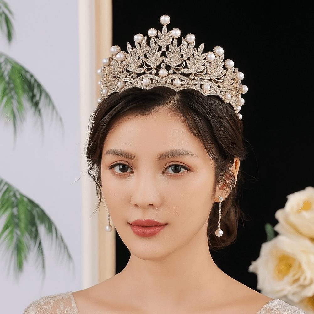 Fairy Rhinestone Tiara Silver Pearl Tiaras Elegant Bride Crown  Queen