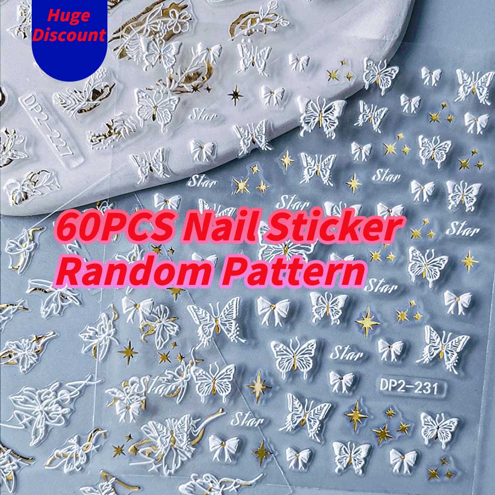 Huge Discount 60pcs Nail Art Stickers Women Cute Flower Heart Relief Nail Decals Adhesive Waterproof Nails Accessories