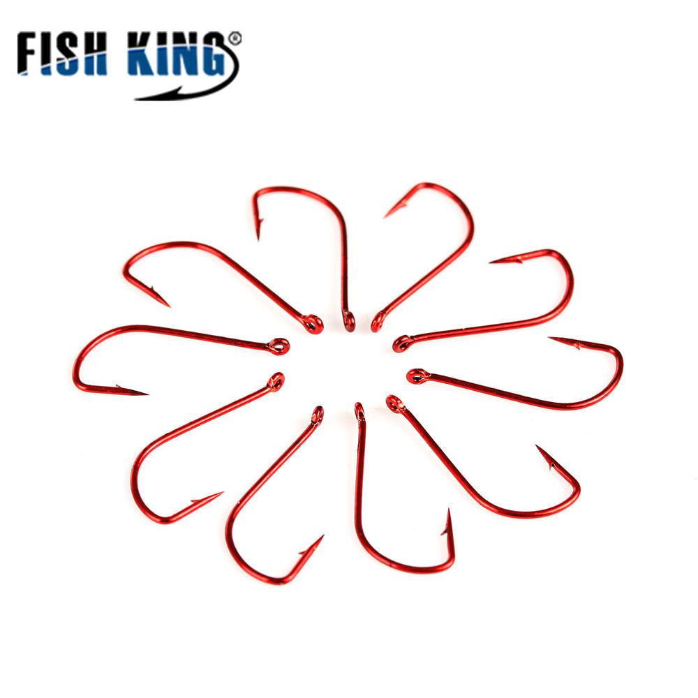 FISHKING Red Tube Ise-ni Fish Hooks with Barbs, 10pcs High Carbon Steel for Sea Fishing