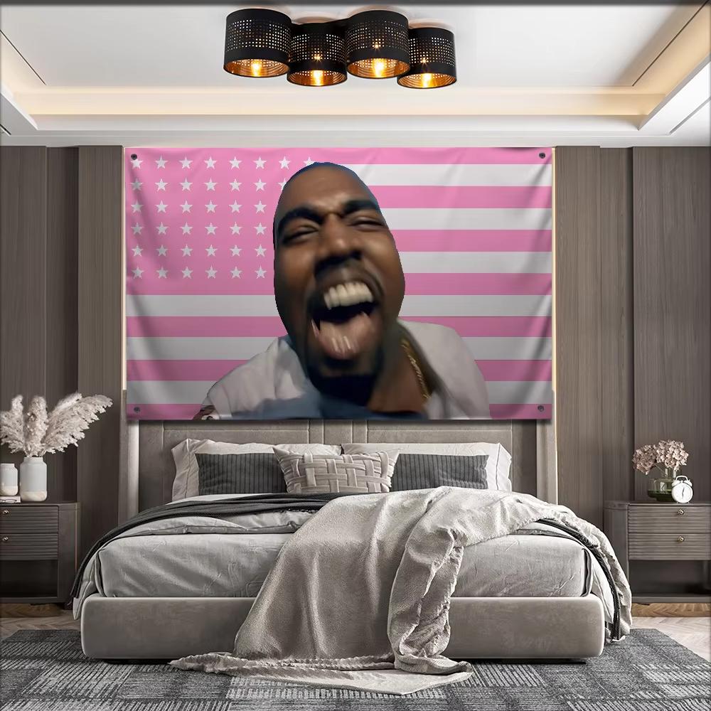 Kanye West YE Bandiera Divertente Stampa Piatta Versatile per Camera da Letto Festa Soggiorno Balcone Esterno Decorazione Murale Stendardo
