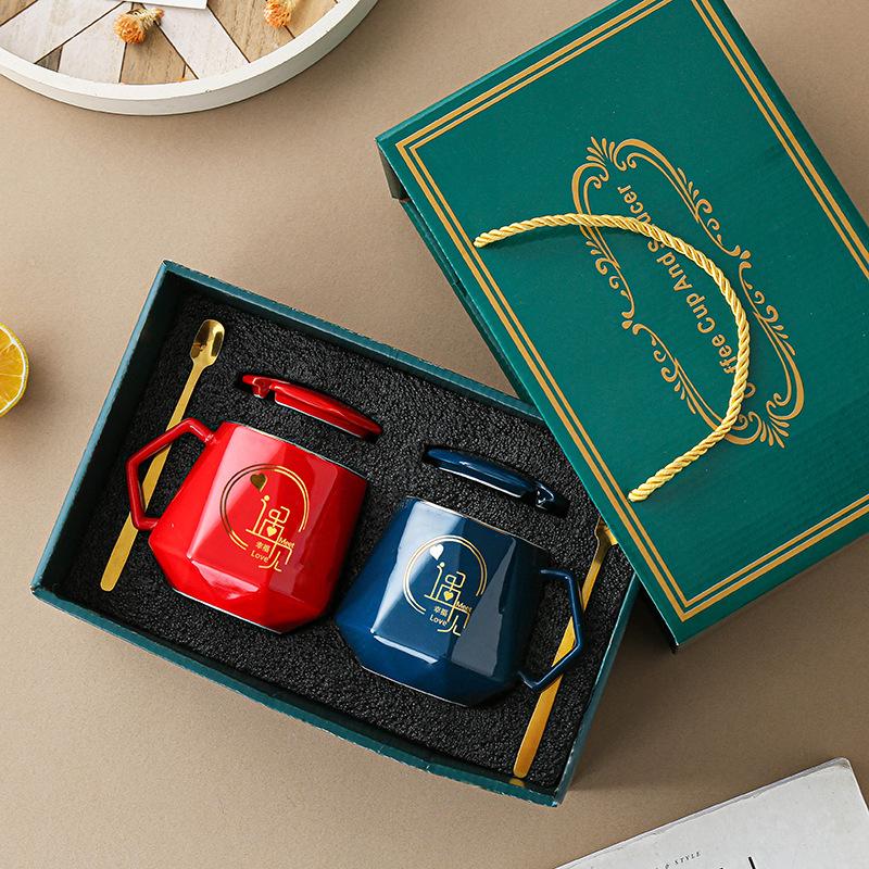 Ceramic Mug Diamond Mug Water Mug Upscale Gift Box Set Souvenir Wedding Gift Business Couple Coffee Mug