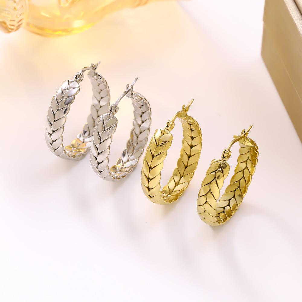 European Luxury Geometric Wheat Ear Stainless Steel Earrings for Women