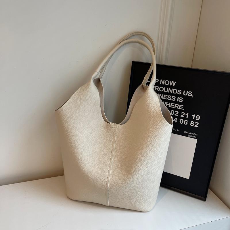 

Корейська версія модної сумки-відра з кошиком для овочів Нова універсальна сумочка з візерунком лічі 2024 р. Елітна сумка через плече 39*12*27 бежевий