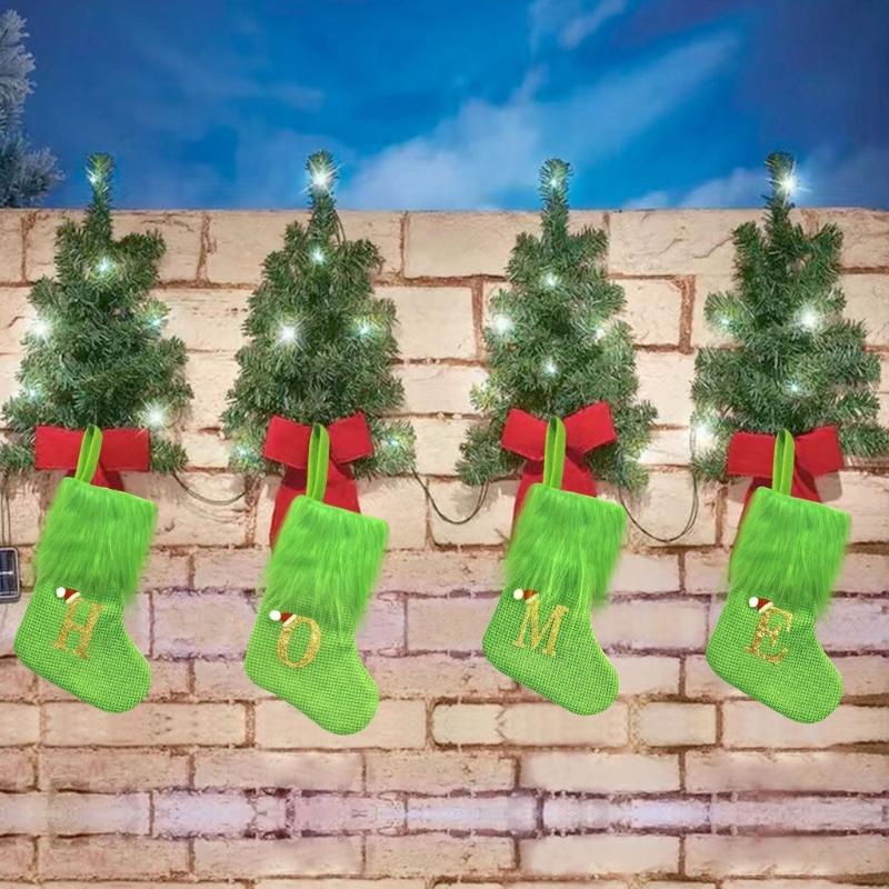 Holiday Sock Durablility Hanging For Candy Gifts Holder Festival Decoration Classical Christmas Letter Knitted Stocking