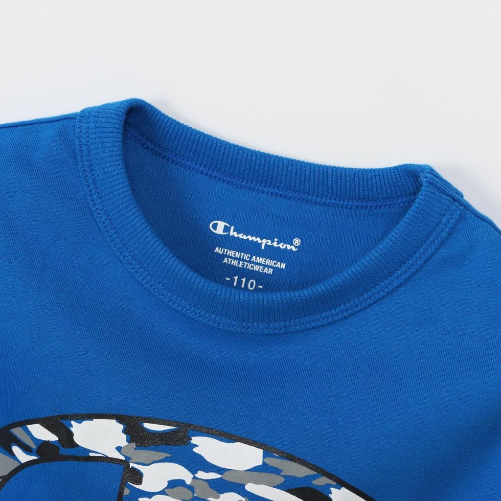 Kids Short Round Relax Graphic Logo Shorts Boys Blue 110 [Champion] T-shirt, Sleeve, Neck, Fit, Print, T-shirt & Set, Casual, CK-ZW02,