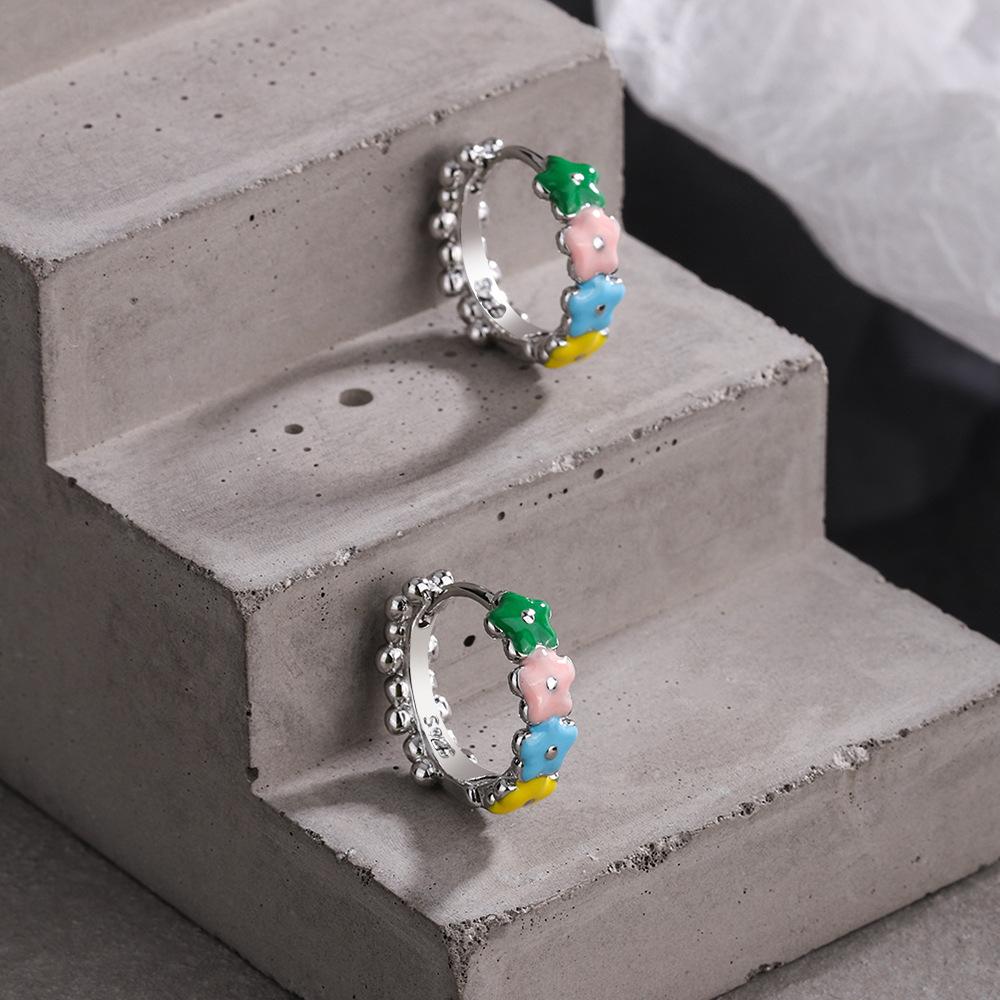 Sweet Plum Blossom Glue 925 Sterling Silver Women's Hoop Earrings Jewelry for Party Birthday Gift