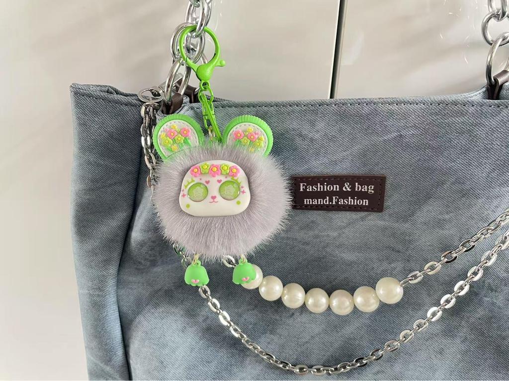 Fluffy Pompon Doll Keychain – Cute Backpack Pendant for Girls