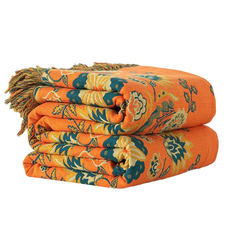 Bawełniany koc z frędzlami, wzór kwiatowy, dwustronny ręcznikowy pikowany koc, miękki pokrowiec na sofę, wygodny do codziennego użytku w domu