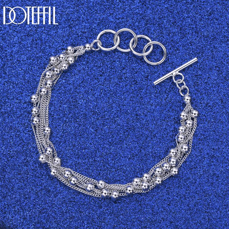 Bracelet à perles lisses multi-chaînes en argent sterling 925, bijoux de mariage à la mode