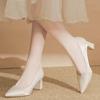 Women's Nude Satin Pointed Toe Chunky Heels – Versatile Bridesmaid and Wedding Shoes for Spring & Autumn