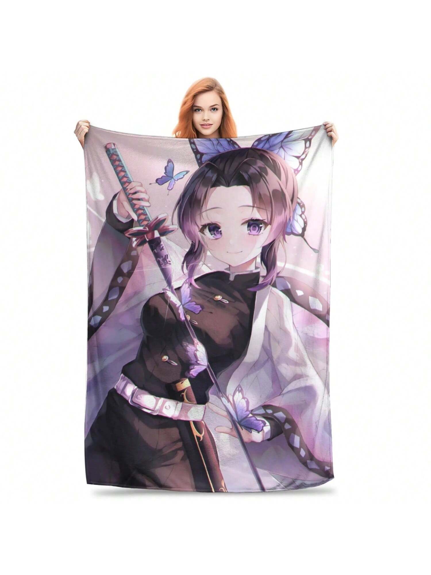 

Одеяло Кочо Шинобу Летнее Kimetsu No Yaiba Мягкое покрывало для постели, дивана, квилт 75X95CM серый