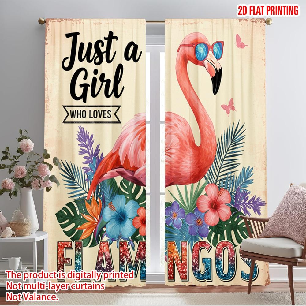 

2pcs 2D flat printing Curtains Flamingo Lover Tropical Floral Polyester Without Electricity Festive Curtains for Entryway Room 52.50×116.00 CM 2pcs