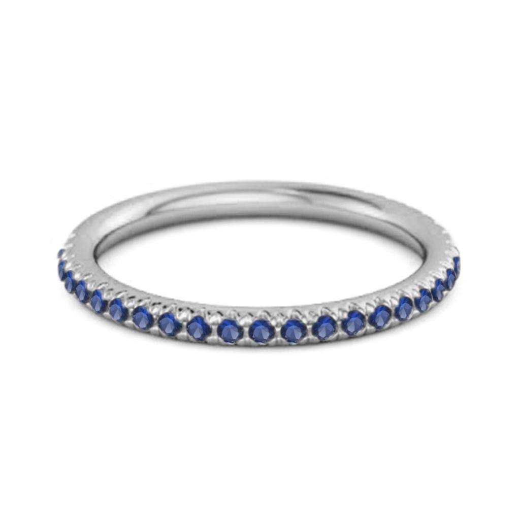 Blauer Saphir Runder Ewigkeitsring - 925 Sterling Silber