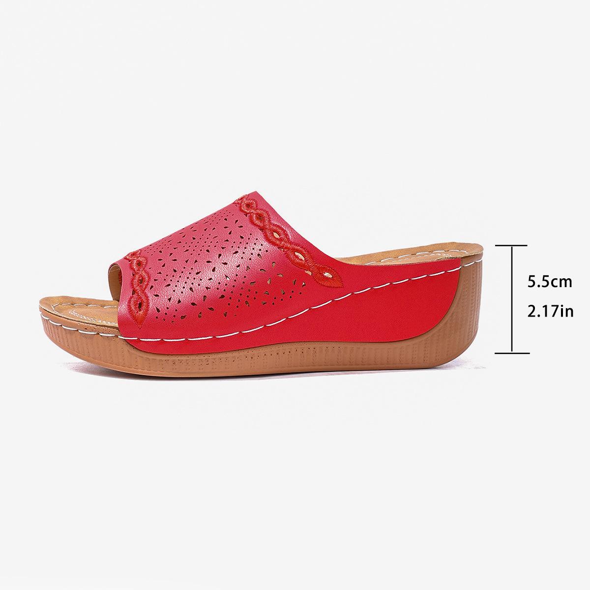 

Толстая подошва ретро полые сандалии тапочки женские новые большие размеры швейная линия наклон с тапочками большого размера 41 красный