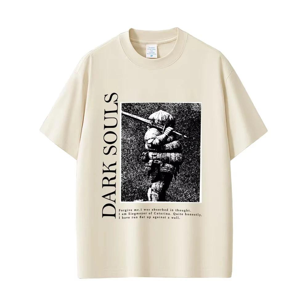 Dark Souls "Siegmeyer" Citazione Ritratto Grafica Lavaggio Vintage Oversize Streetwear Soulslike Gioco Fan Merch T-Shirt Top per Appassionati di Gaming