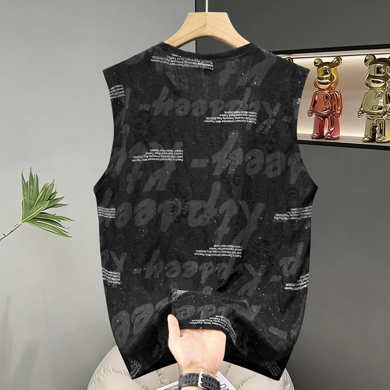 Men's Plus Size Sparkly Letter Print Tank Top, Casual Breathable Sleeveless Vest (5XL-11XL)