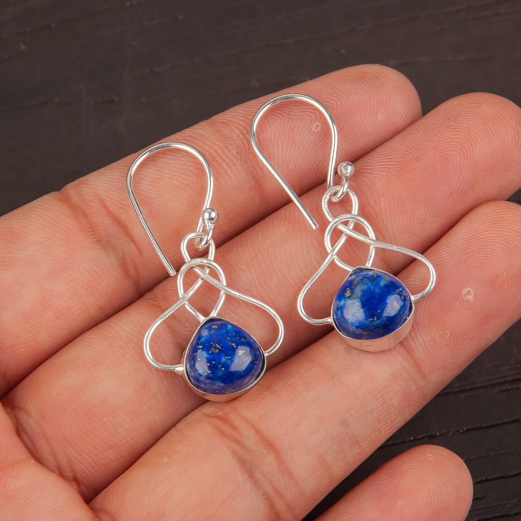 Lapis Lazuli Gemstone 925 Sterling Silver Handmade Earrings 1.50" For Engagement EE-2-24