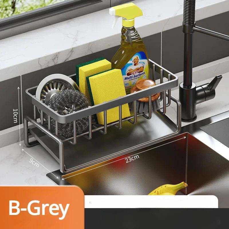 Kitchen Sink Drain Rack Sponge Storage Faucet Holder Soap Space Aluminum Drainer Shelf Basket Organizer Bathroom Accessories